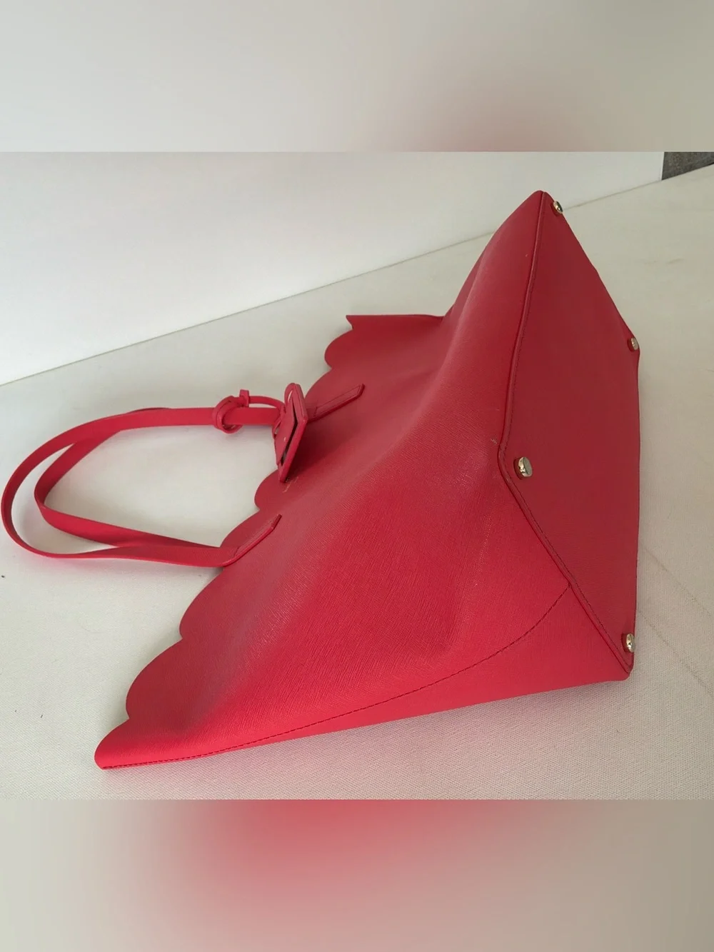 Kate Spade New York Scallop Leather Tote Bag Pink Large Shoulder Purse